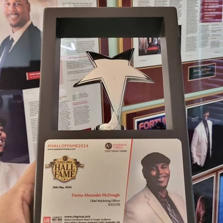 Passion Vista Hall of Fame 2024 award presented to Darius Alexander McDougle